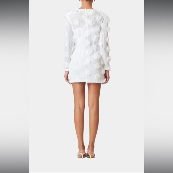 elliatt yara white 3d floral rosette sheer long sleeve mini bridal dress small - Picture 7 of 9